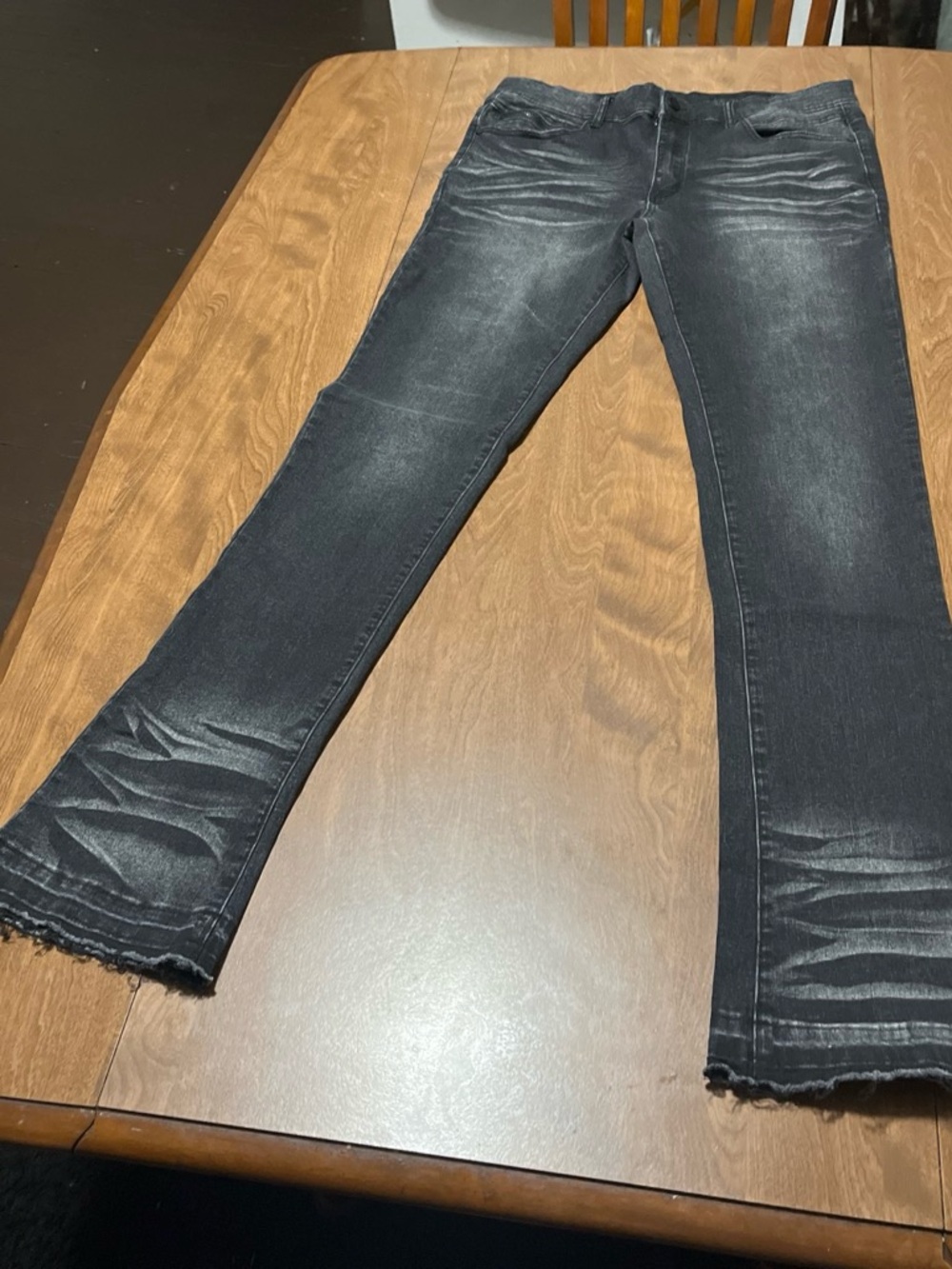 Rockstar Original Men's Black Washed Flare Jeans with Raw Hem
